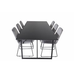 Palace Dining Table - 240*100*H75 - Black / Black, Muce Dining Chair - Black Legs - Grey Velvet_6