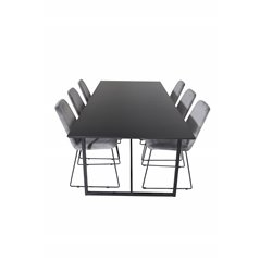 Palace Dining Table - 240*100*H75 - Black / Black, Muce Dining Chair - Black Legs - Grey Velvet_6