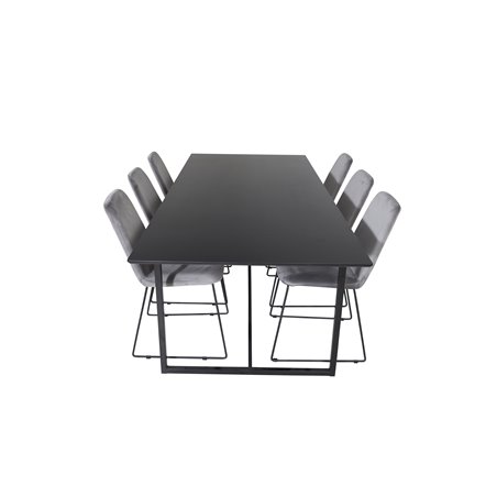 Palace Dining Table - 240*100*H75 - Black / Black, Muce  Dining Chair - Black Legs - Grey Velvet_6