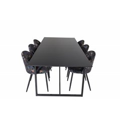 Palace Dining Table - 240*100*H75 - Black / Black, Velvet Dining Chair - Black Flower fabric_6