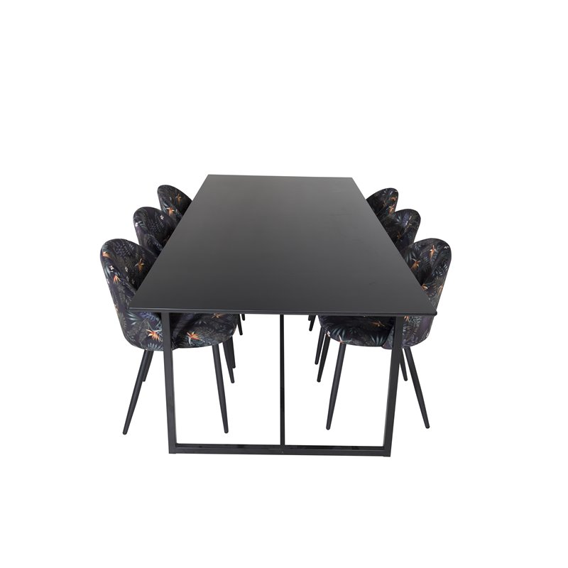 Palace Dining Table - 240*100*H75 - Black / Black, Velvet Dining Chair -  Black Flower fabric_6