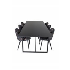 Palace Dining Table - 240*100*H75 - Black / Black, Velvet Dining Chair -  Black Flower fabric_6