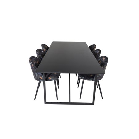 Palace ruokapöytä - 240 * 100 * H75 - musta / musta, sametti ruokapöydän tuoli - musta kukkakangas_6