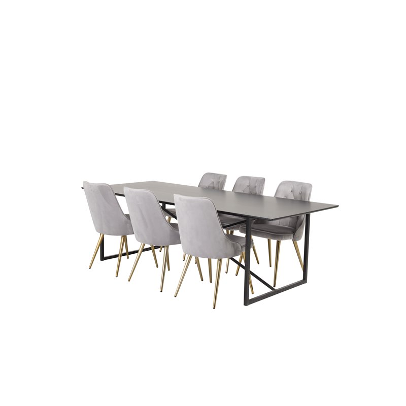 Palace Dining Table - 240*100*H75 - Black / Black, Velvet Deluxe Dining Chair - Light Grey / Brass_6