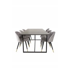 Palace Dining Table - 240*100*H75 - Black / Black, Velvet Dining Chair Brass - Light Grey / Black_6