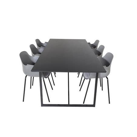 Palace Dining Table - 240*100*H75 - Black / Black, Comfort Plastic Dining Chair - Black Legs - Grey Plastic_6