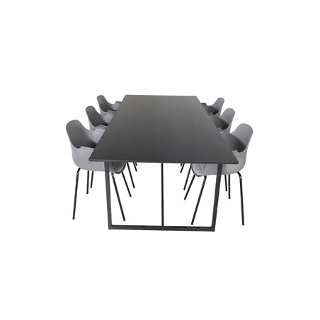 Palace Dining Table - 240*100*H75 - Black / Black, Comfort Plastic Dining Chair - Black Legs - Grey Plastic_6