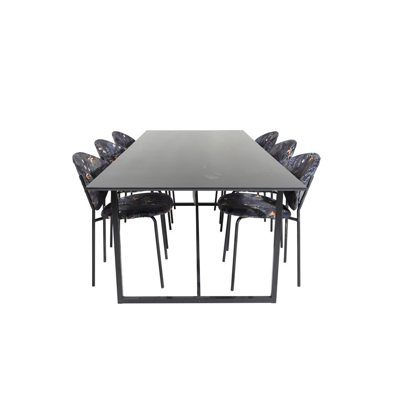 Palace Dining Table - 240*100*H75 - Black / Black, Vault Dining Chair - Black legs - Black Flower printed fabric_6