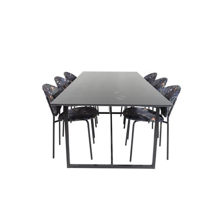 Palace Dining Table - 240*100*H75 - Black / Black, Vault Dining Chair - Black legs - Black Flower printed fabric_6