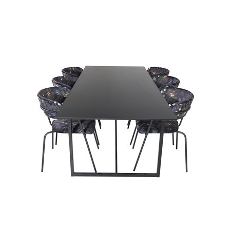 Palace Dining Table - 240*100*H75 - Black / Black, Arrow armchair - Black Legs - Black Flower printed Fabric_6