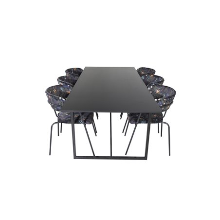 Palace Dining Table - 240*100*H75 - Black / Black, Arrow armchair - Black Legs - Black Flower printed Fabric_6