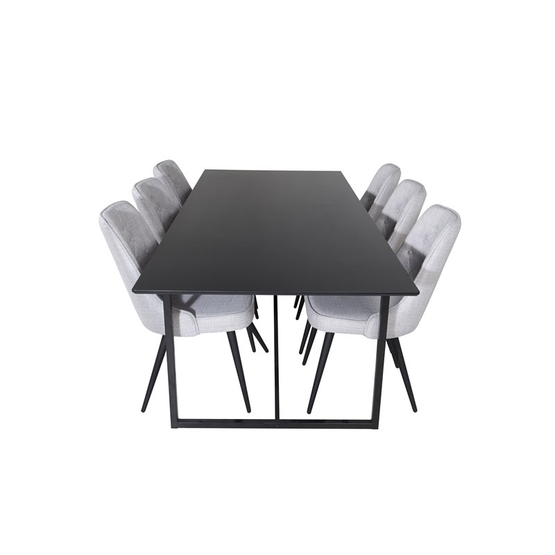 Palace Dining Table - 240*100*H75 - Black / Black, Velvet Deluxe Dining Chair - Black Legs - Light Grey Fabric_6