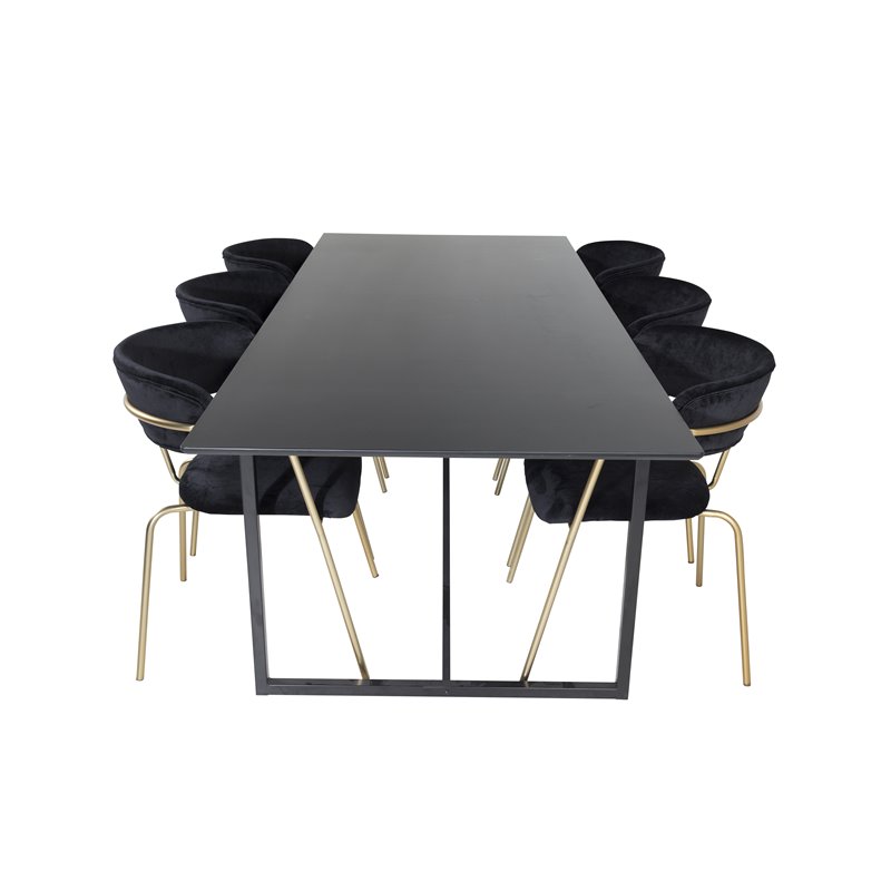 Palace Dining Table - 240*100*H75 - Black / Black, Arrow armchair - Brass Legs - Black Velvet_6