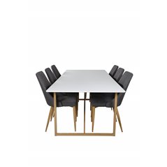 Palace Dining Table - 240*100*H75 - White / Oak, Leone Dining Chair - Dark Grey / Oak_6