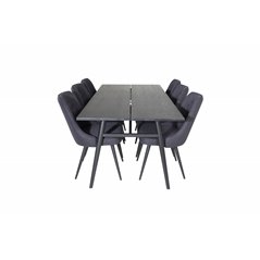 Sleek Extentiontable Black Brushed - 195*95, Velvet Deluxe Dining Chair - Black Legs - Black Fabric_6