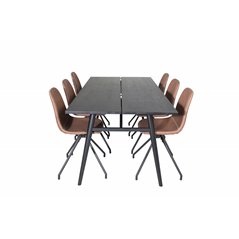 Sleek Extentiontable Black Brushed - 195*95, Polar Dining Chair with Spin function - black Legs - Brown PU - White Stitches_6