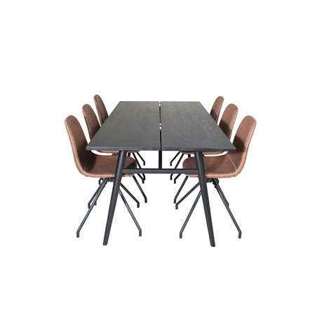 Sleek Extentiontable Black Brushed - 195*95, Polar Dining Chair with Spin function - black Legs - Brown PU - White Stitches_6