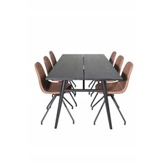 Sleek Extentiontable Black Brushed - 195*95, Polar Dining Chair with Spin function - black Legs - Brown PU - White Stitches_6