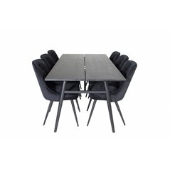 Sleek Extentiontable Black Brushed - 195*95, Velvet Deluxe Dining Chair - Black / Black_6