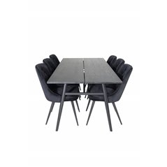 Sleek Extentiontable Black Brushed - 195*95, Velvet Deluxe Dining Chair - Black / Black_6