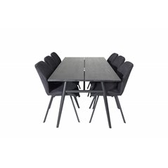 Sleek Extentiontable Black Brushed - 195*95, Gemma Dining Chair - Black Legs - Black Fabric_6