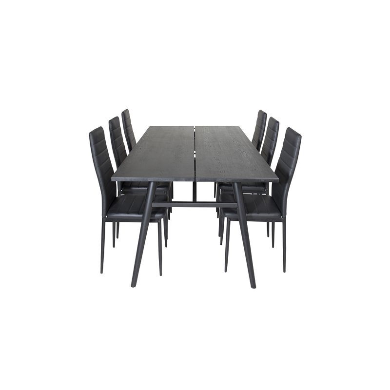 Sleek Extentiontable Black Brushed - 195*95, Slim High Back Dining Chair - Black Legs - Black PU_6