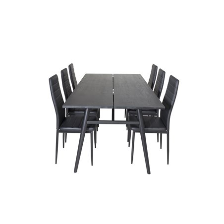 Sleek Extentiontable Black Brushed - 195*95, Slim High Back Dining Chair - Black Legs - Black PU_6