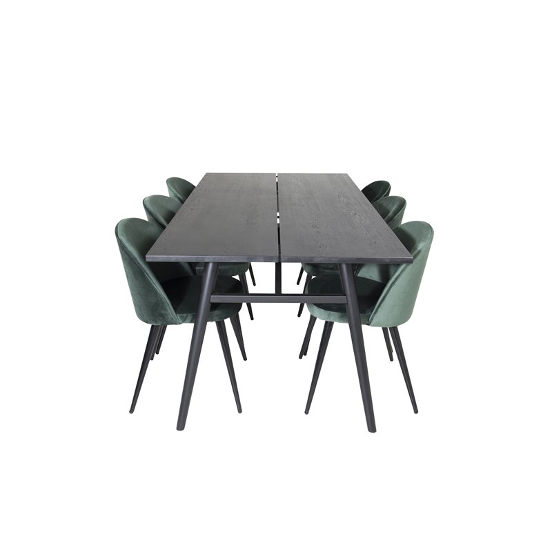 Sleek Extentiontable Black Brushed - 195*95, Velvet Dining Chair - Green / Black_6