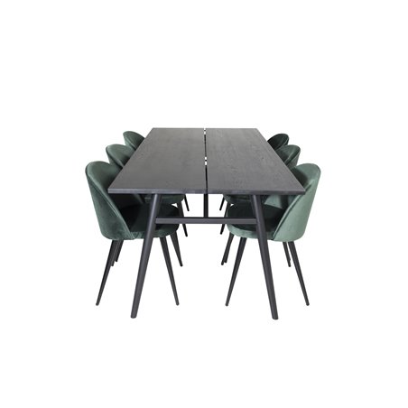 Sleek Extentiontable Black Brushed - 195*95, Velvet Dining Chair - Green / Black_6