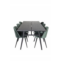 Sleek Extentiontable Black Brushed - 195*95, Velvet Dining Chair - Green / Black_6