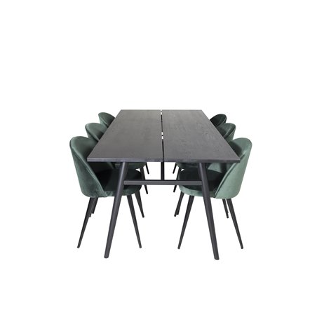 Sleek Extentiontable Black Brushed - 195*95, Velvet Dining Chair - Green / Black_6