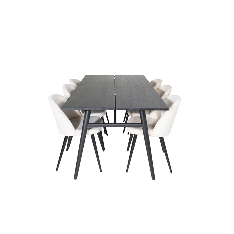 Sleek Extentiontable Black Brushed - 195*95, Velvet Dining Chair - Beige / Black_6