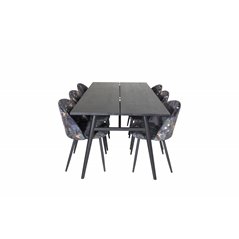 Sleek Extentiontable Black Brushed - 195*95, Velvet Dining Chair - Black Flower fabric_6