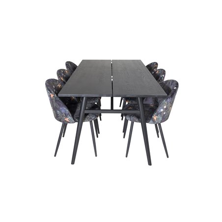 Sleek Extentiontable Black Brushed - 195*95, Velvet Dining Chair - Black Flower fabric_6