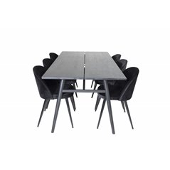 Sleek Extentiontable Black Brushed - 195*95, Velvet Dining Chair - Black / Black_6