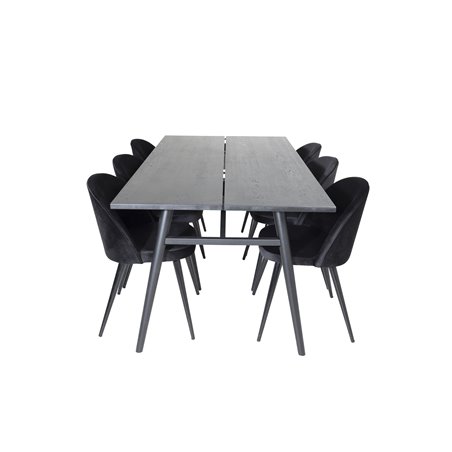 Sleek Extentiontable Black Brushed - 195*95, Velvet Dining Chair - Black / Black_6