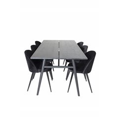 Sleek Extentiontable Black Brushed - 195*95, Velvet Dining Chair - Black / Black_6