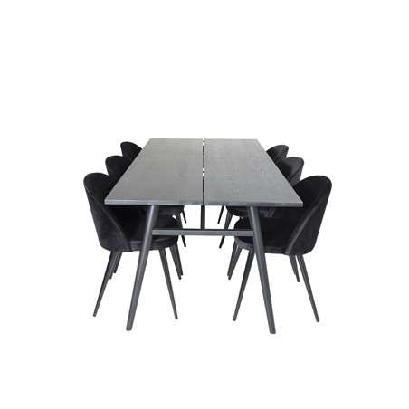 Sleek Extentiontable Black Brushed - 195*95, Velvet Dining Chair - Black / Black_6