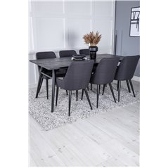 Sleek Extentiontable Black Brushed - 195*95, Plaza Dining Chair - Black Legs - Black Fabric_6