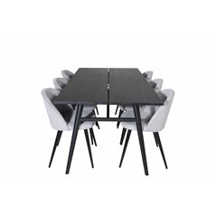 Sleek Extentiontable Black Brushed - 195*95, Velvet Dining Chair Corduroy - Light Grey / Black_6