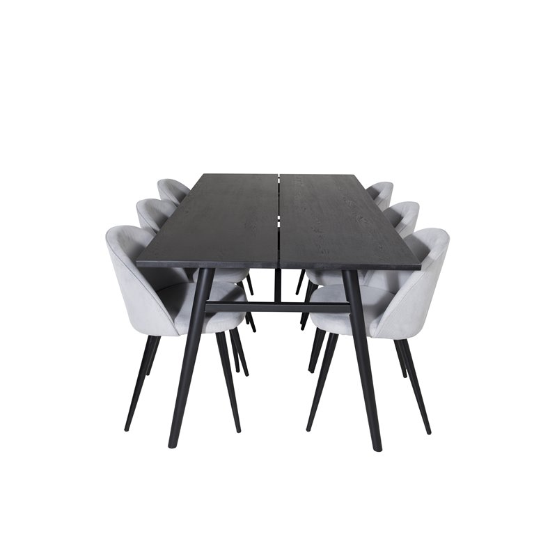 Sleek Extentiontable Black Brushed - 195*95, Velvet Dining Chair Corduroy - Light Grey / Black_6