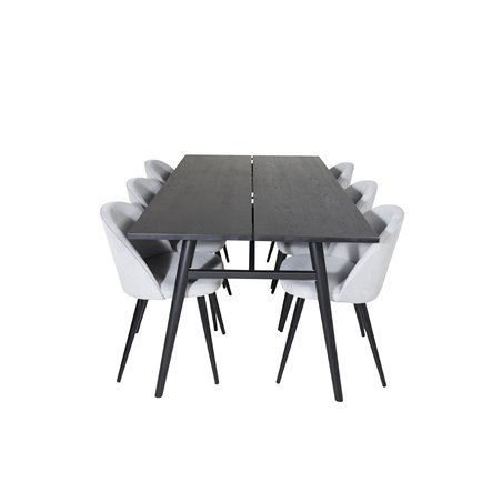Sleek Extentiontable Black Brushed - 195*95, Velvet Dining Chair Corduroy - Light Grey / Black_6