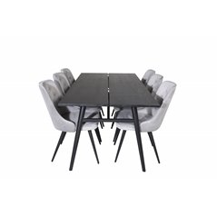 Sleek Extentiontable Black Brushed - 195*95, Velvet Deluxe Dining Chair - Light Grey / Black_6