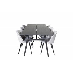 Sleek Extentiontable Black Brushed - 195*95, Velvet Dining Chair - Light Grey / Black_6