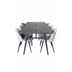 Sleek Extentiontable Black Brushed - 195*95, Velvet Dining Chair - Light Grey / Black_6