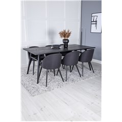 Sleek Extentiontable Black Brushed - 195*95, Velvet Dining Chiar - Black legs- Black Fabric_6