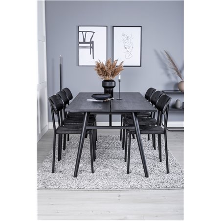 Sleek Extentiontable Black Brushed - 195*95, Polly Dining Chair - Black / Black_6