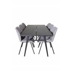 Sleek Extentiontable Black Brushed - 195*95, Gemma Dining Chair - Black Legs - Grey Fabric_6