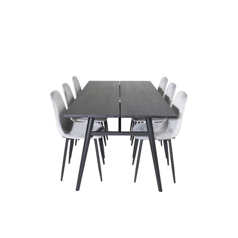 Sleek Extentiontable Black Brushed - 195*95, Polar Diamond Dining Chair - Black Legs - Grey Velvet_6