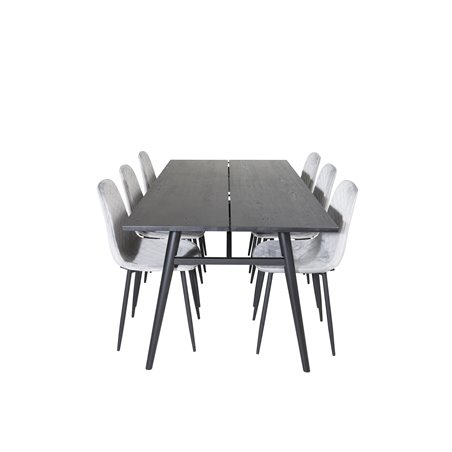 Sleek Extentiontable Black Brushed - 195*95, Polar Diamond Dining Chair - Black Legs - Grey Velvet_6